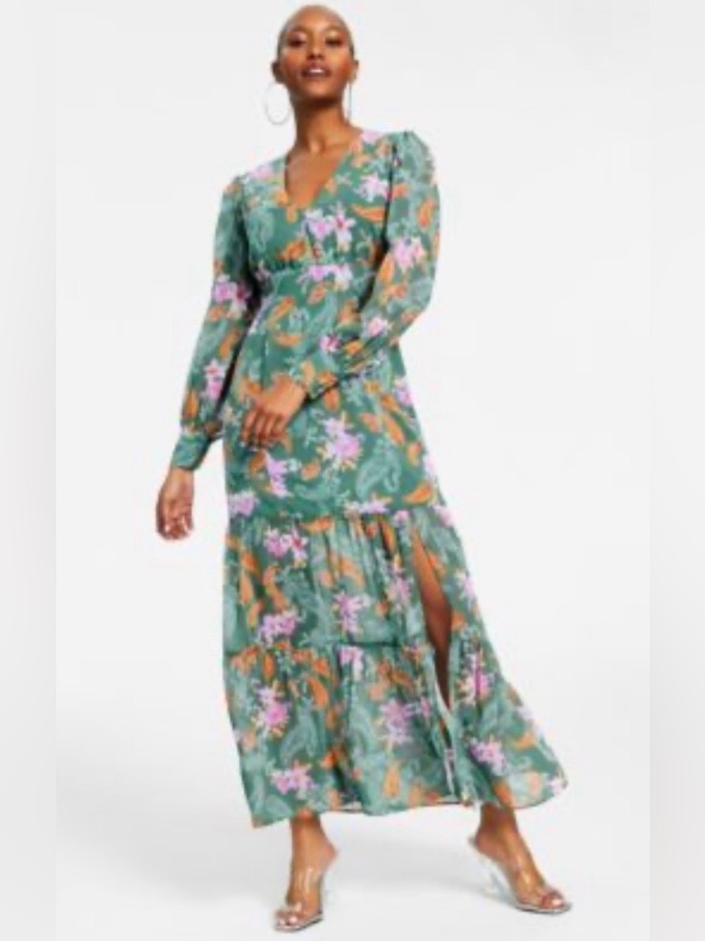Bar III Long Sleeve Floral Maxi